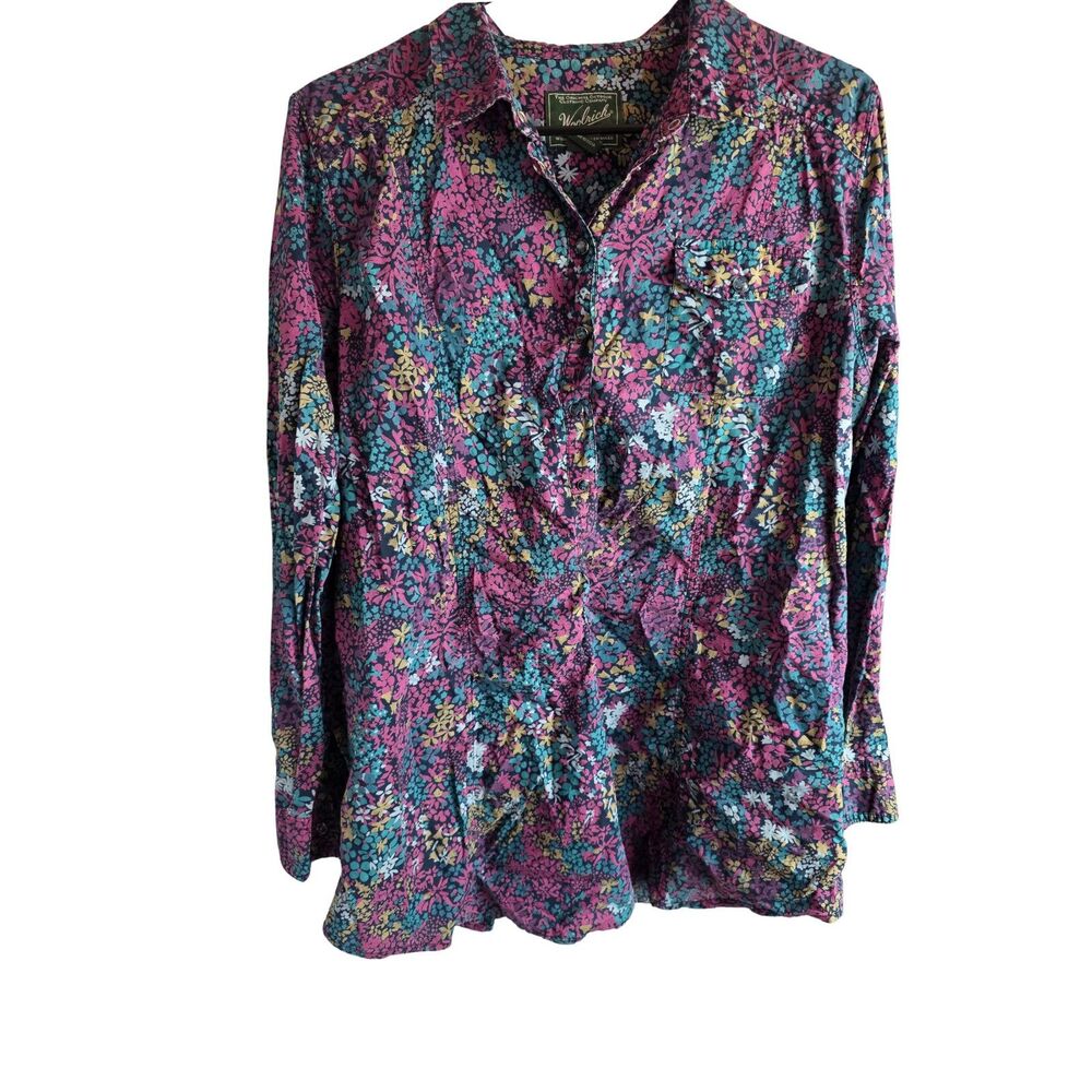 Woolrich Ditsy Floral Snap Front Trail Shirt Plum Magenta Teal Long Sleeve XL